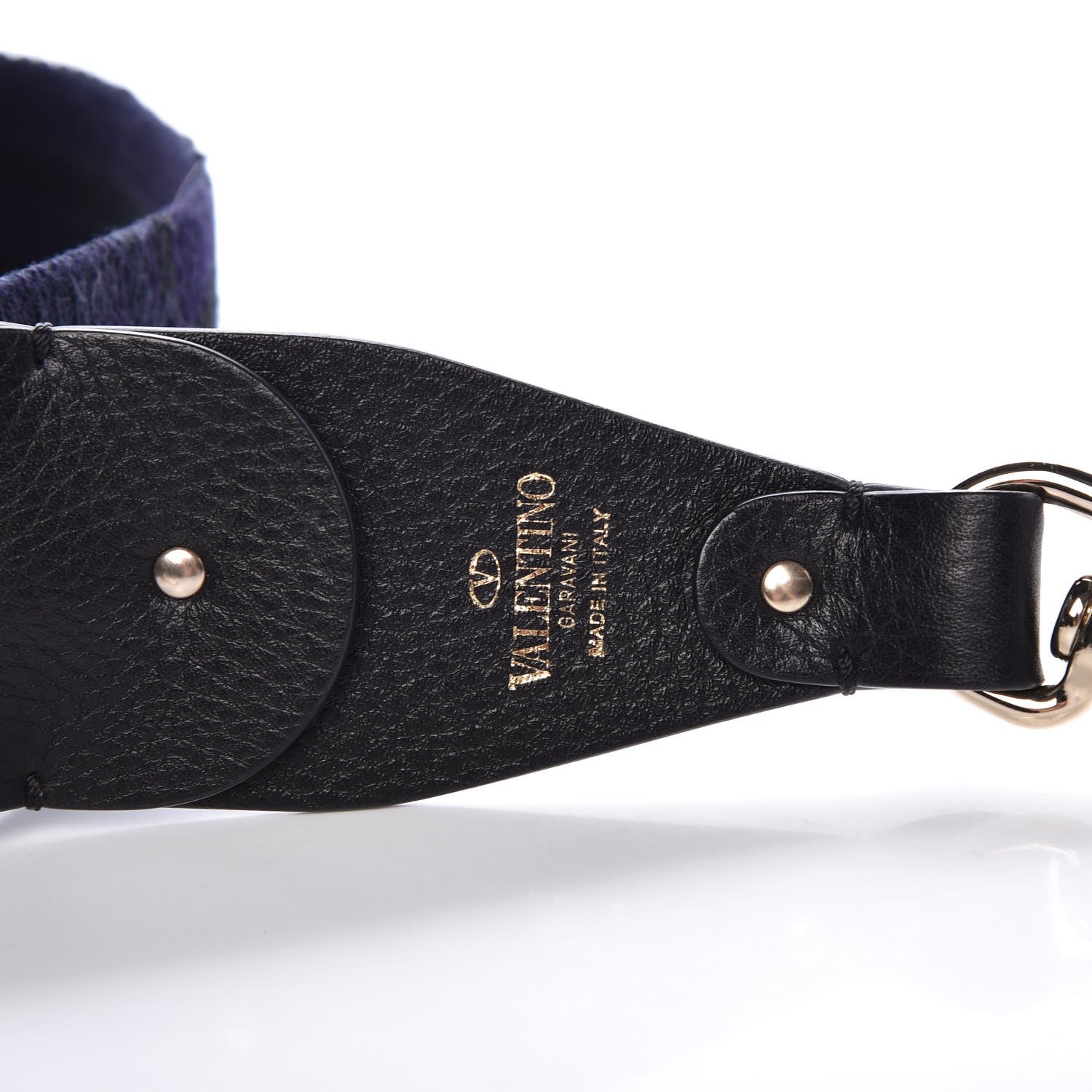 Valentino Garavani Canvas Geometric Embroidered Rockstud Guitar Strap Black Blue 3 of 3