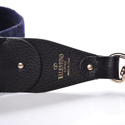 Valentino Garavani Canvas Geometric Embroidered Rockstud Guitar Strap Black Blue 3 of 3