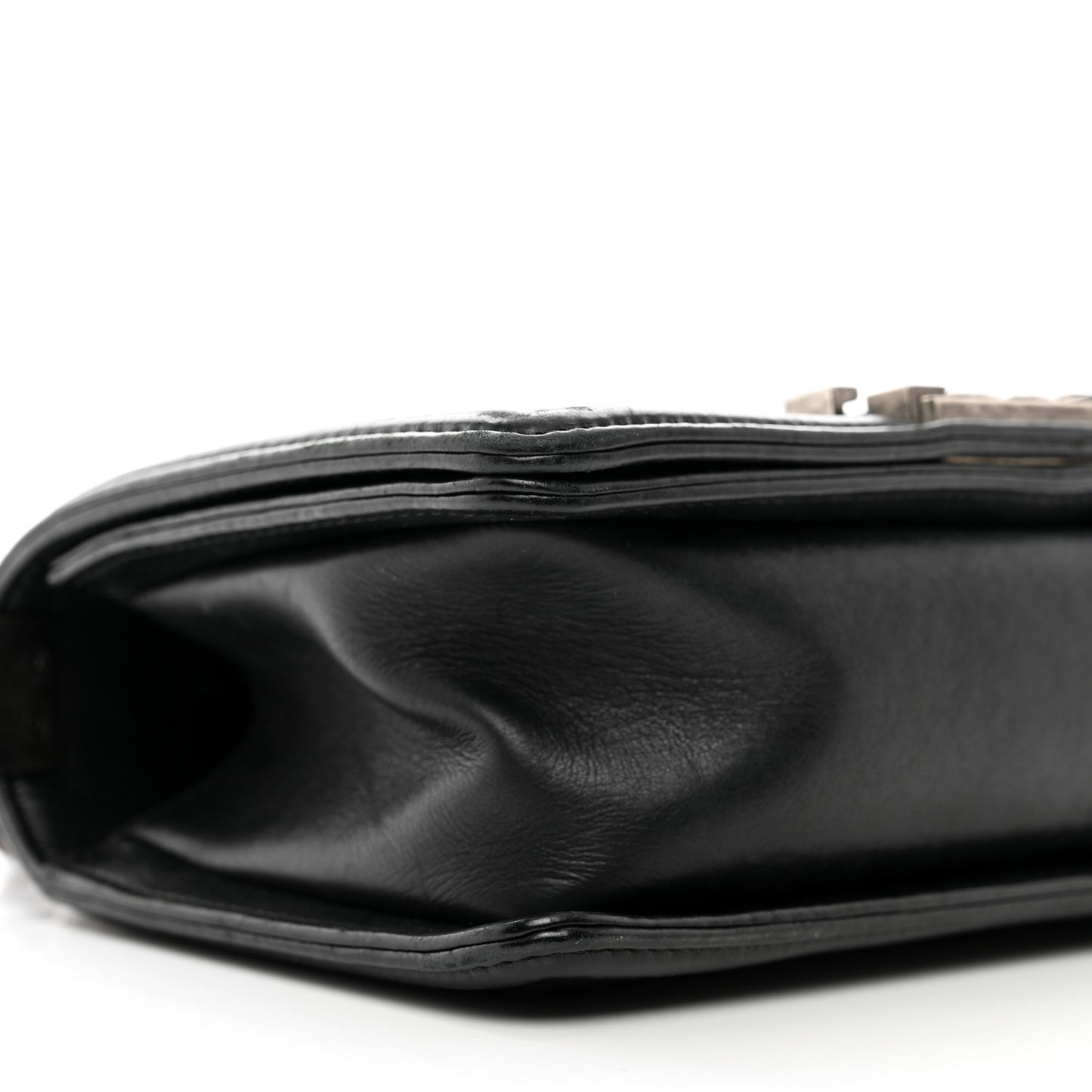 Calfskin Double Stitch Small Boy Flap Black
