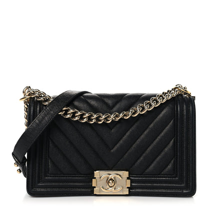 Chanel Caviar Chevron Quilted Medium Boy Flap Black 1 of 10