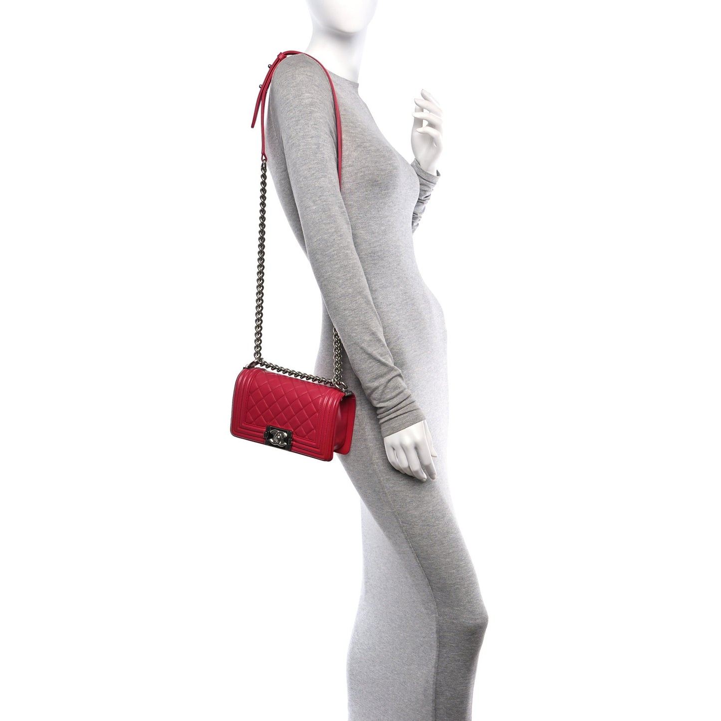 Lambskin Quilted Small Boy Flap Dark Pink