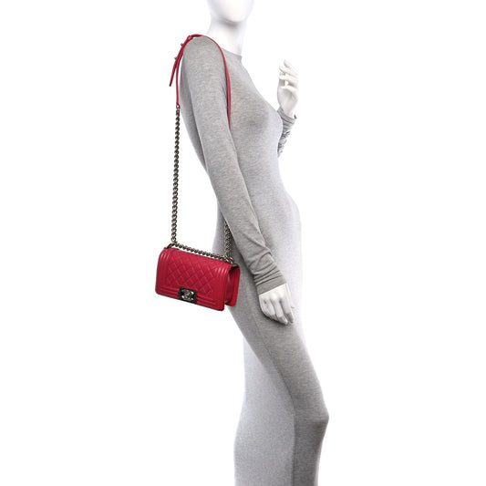 Lambskin Quilted Small Boy Flap Dark Pink