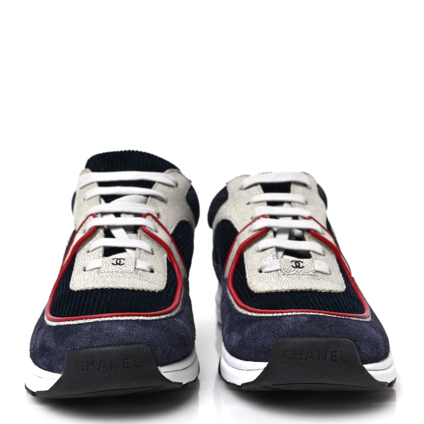 Calfskin Velvet CC Sneakers 40.5 Navy Silver Red