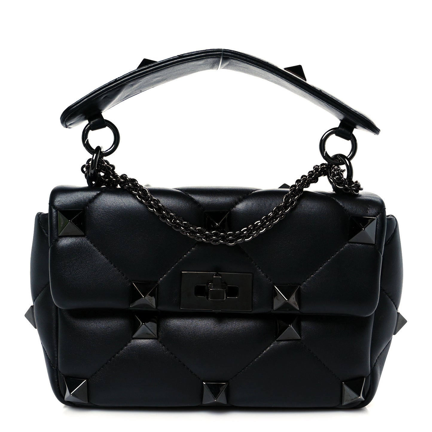 Nappa Monochrome Medium Roman Stud Shoulder Bag Black