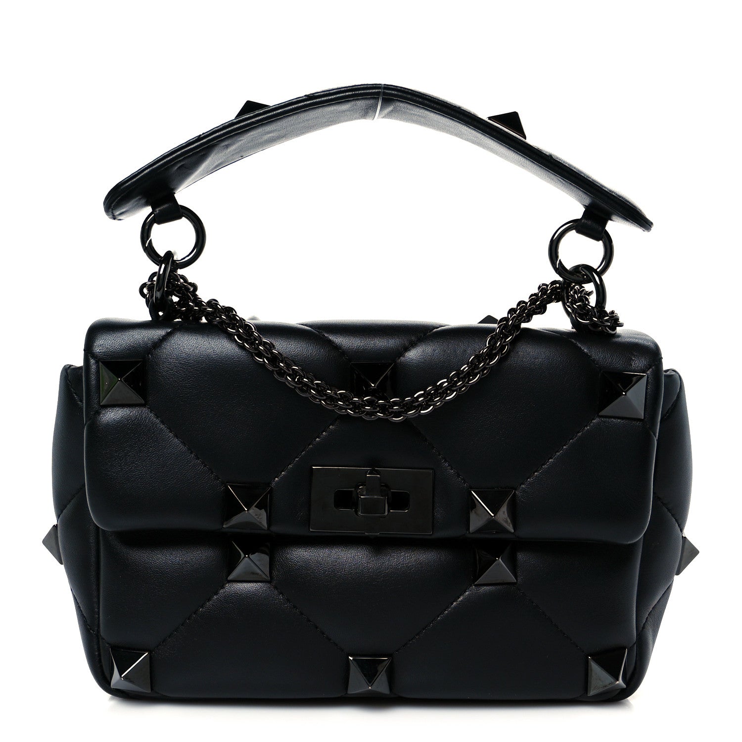 Valentino Garavani Nappa Monochrome Medium Roman Stud Shoulder Bag Black 1 of 10
