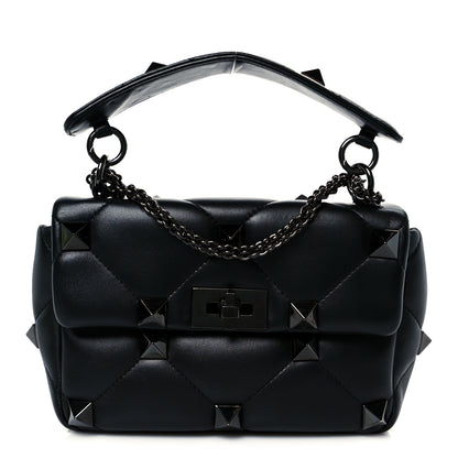 Valentino Garavani Nappa Monochrome Medium Roman Stud Shoulder Bag Black 1 of 10