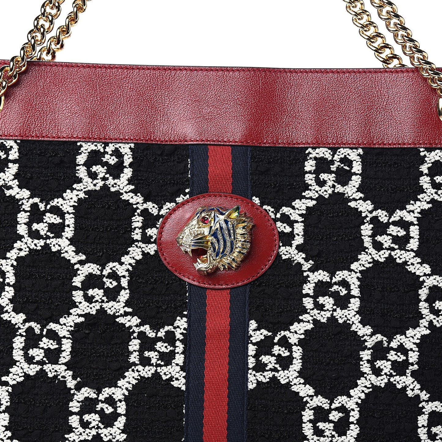 Tweed GG Monogram Large Rajah Chain Tote Romantic Cherry Black White