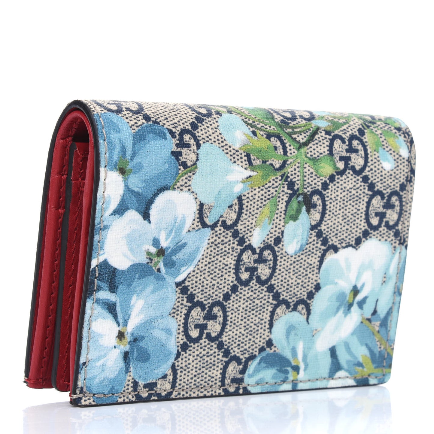 GG Supreme Monogram Blooms Card Case Wallet Beige Blue Navy Hibiscus Red