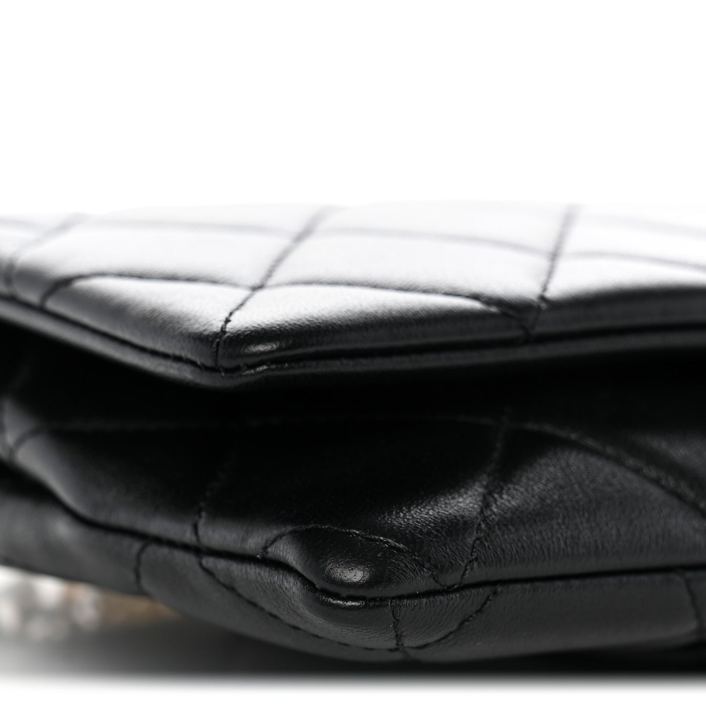 Lambskin Quilted Crystal Chain Flap Clutch Black