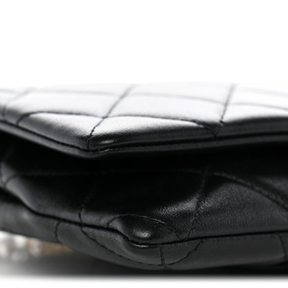 Chanel Lambskin Quilted Crystal Chain Flap Clutch Black 9 of 10