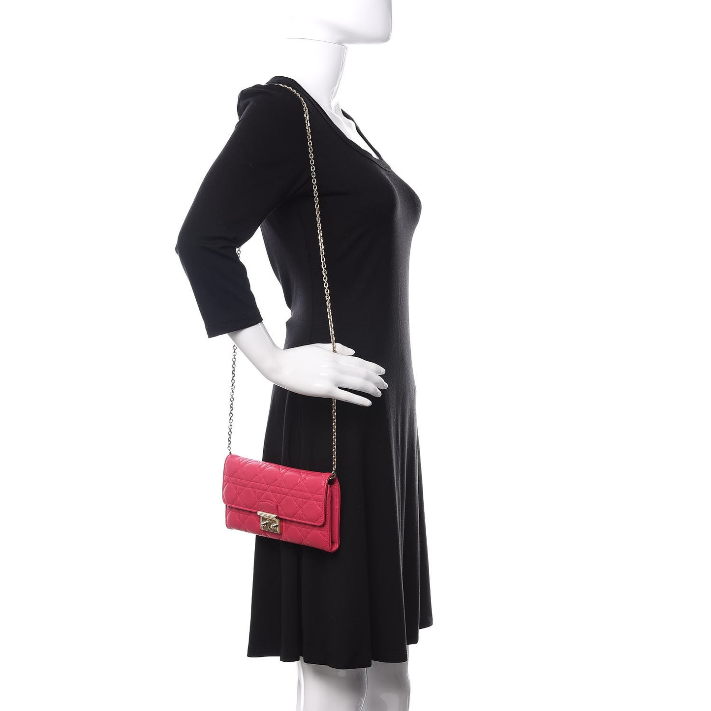 Lambskin Cannage Miss Dior Chain Wallet Fuchsia