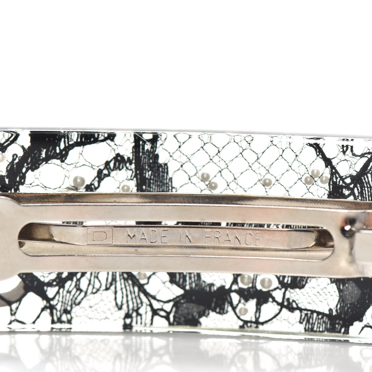 Resin Lace Pearl CC Barette Black White