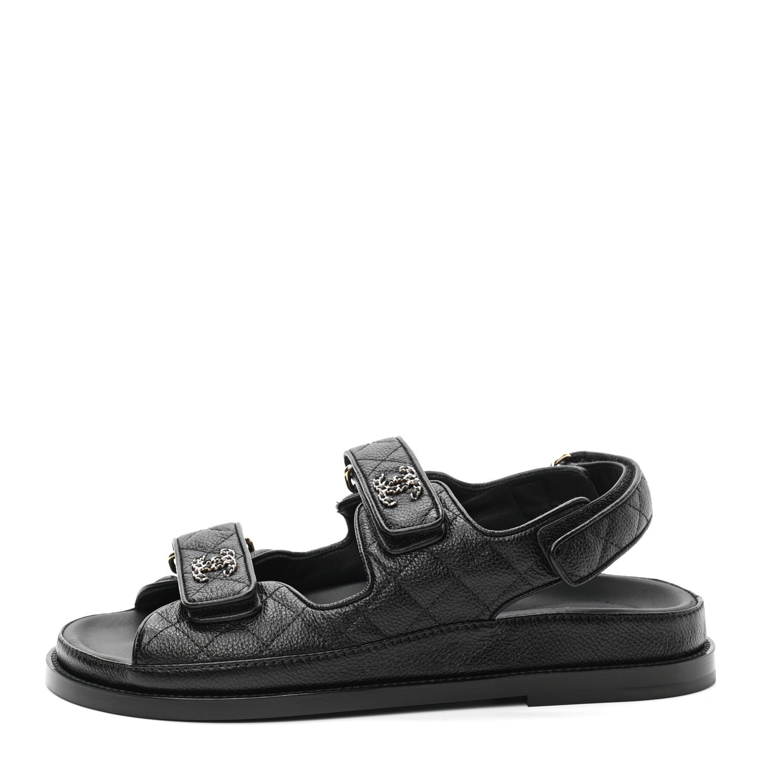 Chanel Grained Calfskin Velcro Dad Sandals 37.5 Black 1 of 8