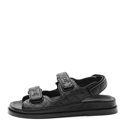 Chanel Grained Calfskin Velcro Dad Sandals 37.5 Black 1 of 8