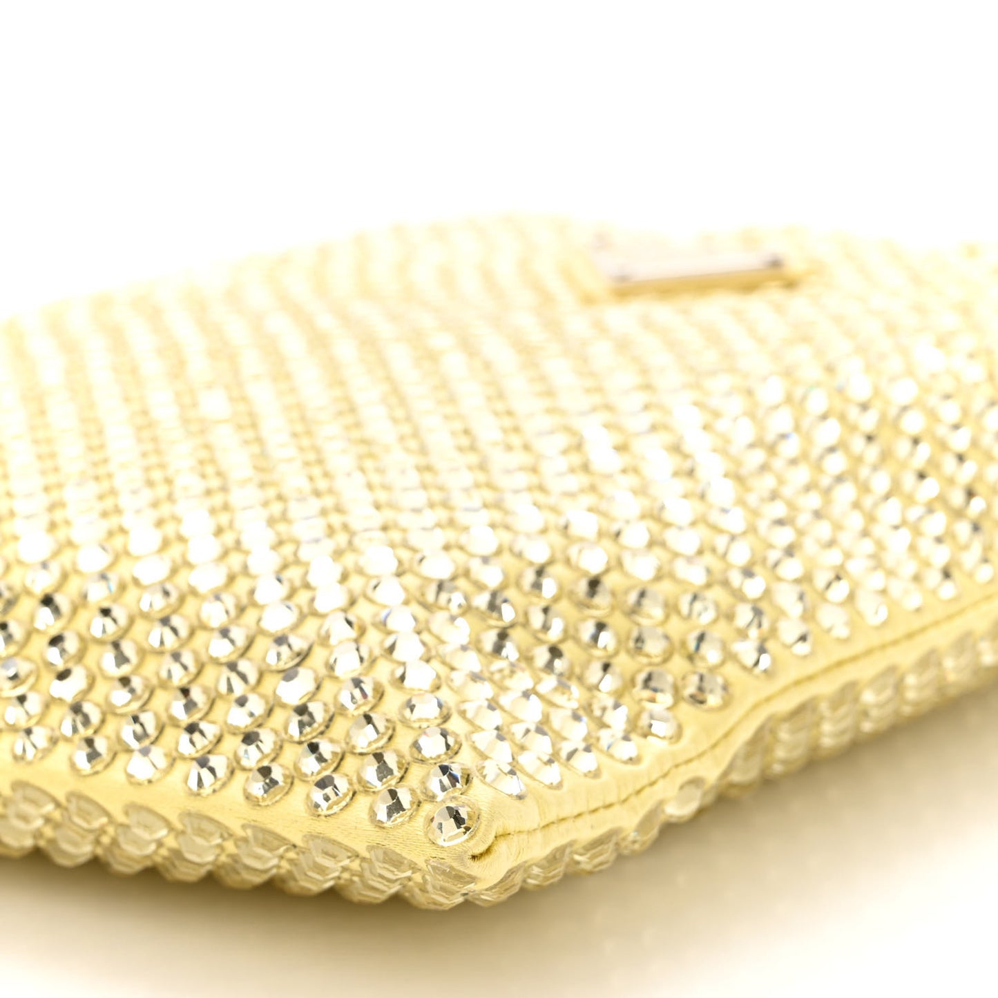 Satin Crystal Metal Triangle Logo Chain Crossbody Handbag Ananas