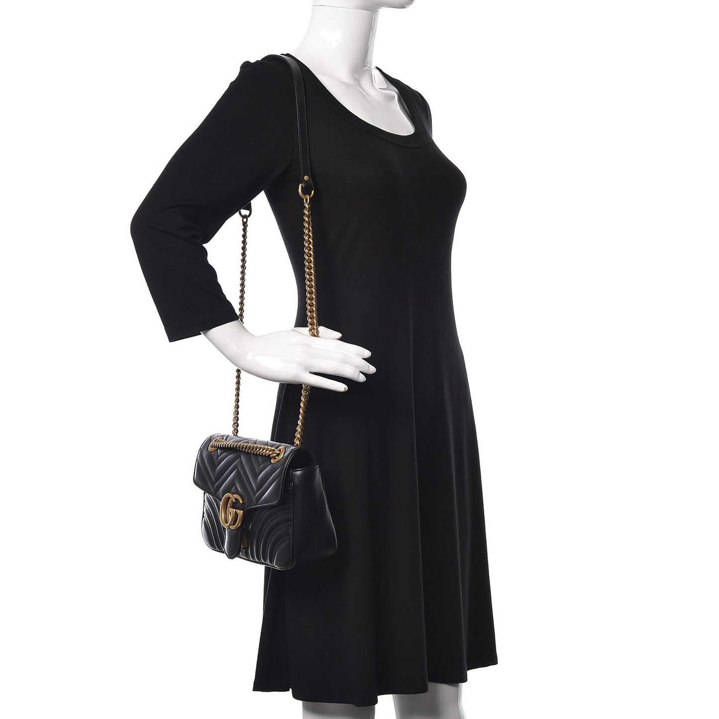Calfskin Matelasse Small GG Marmont Shoulder Bag Black