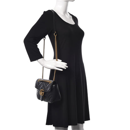 Gucci Calfskin Matelasse Small GG Marmont Shoulder Bag Black 2 of 10