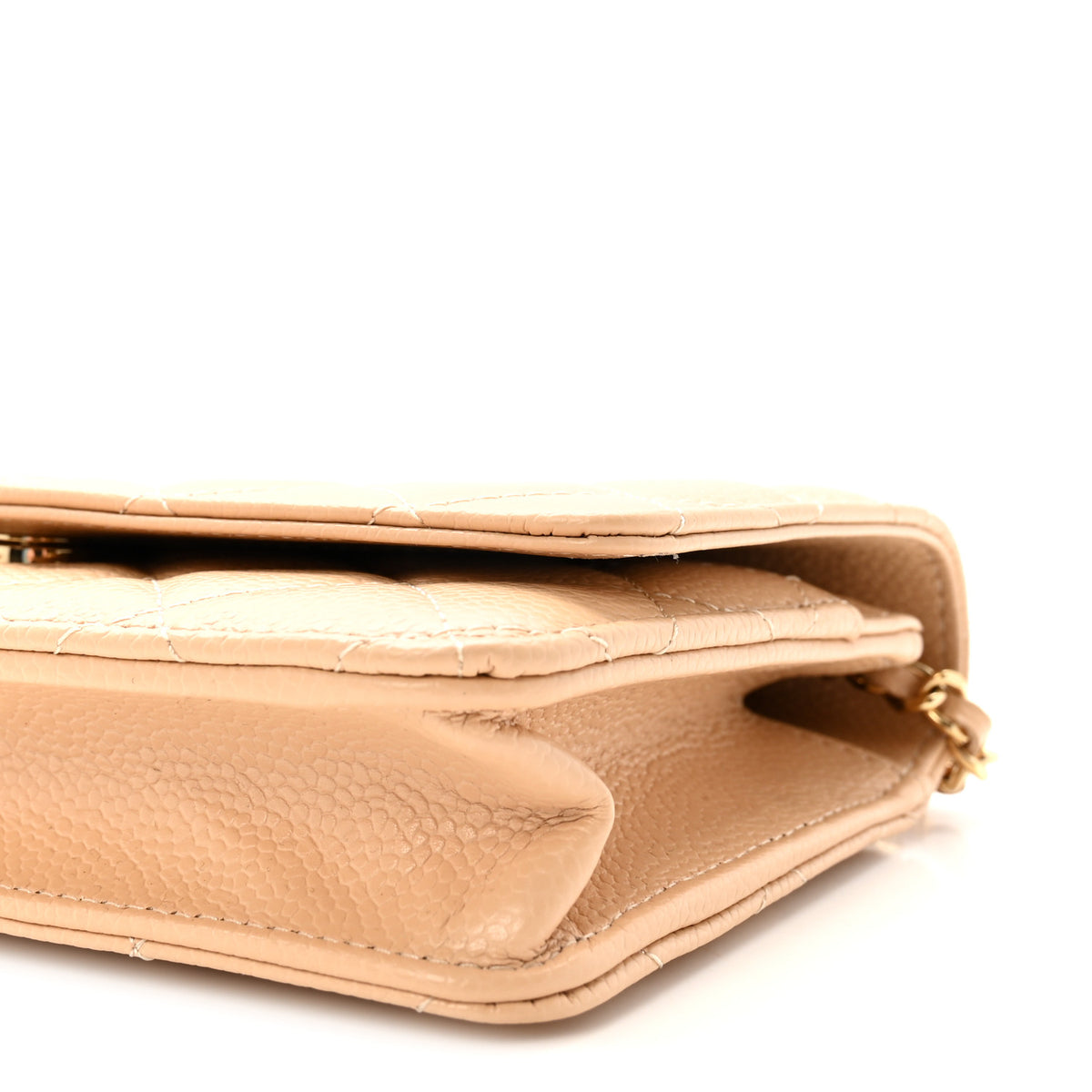 Caviar Quilted Wallet on Chain WOC Beige
