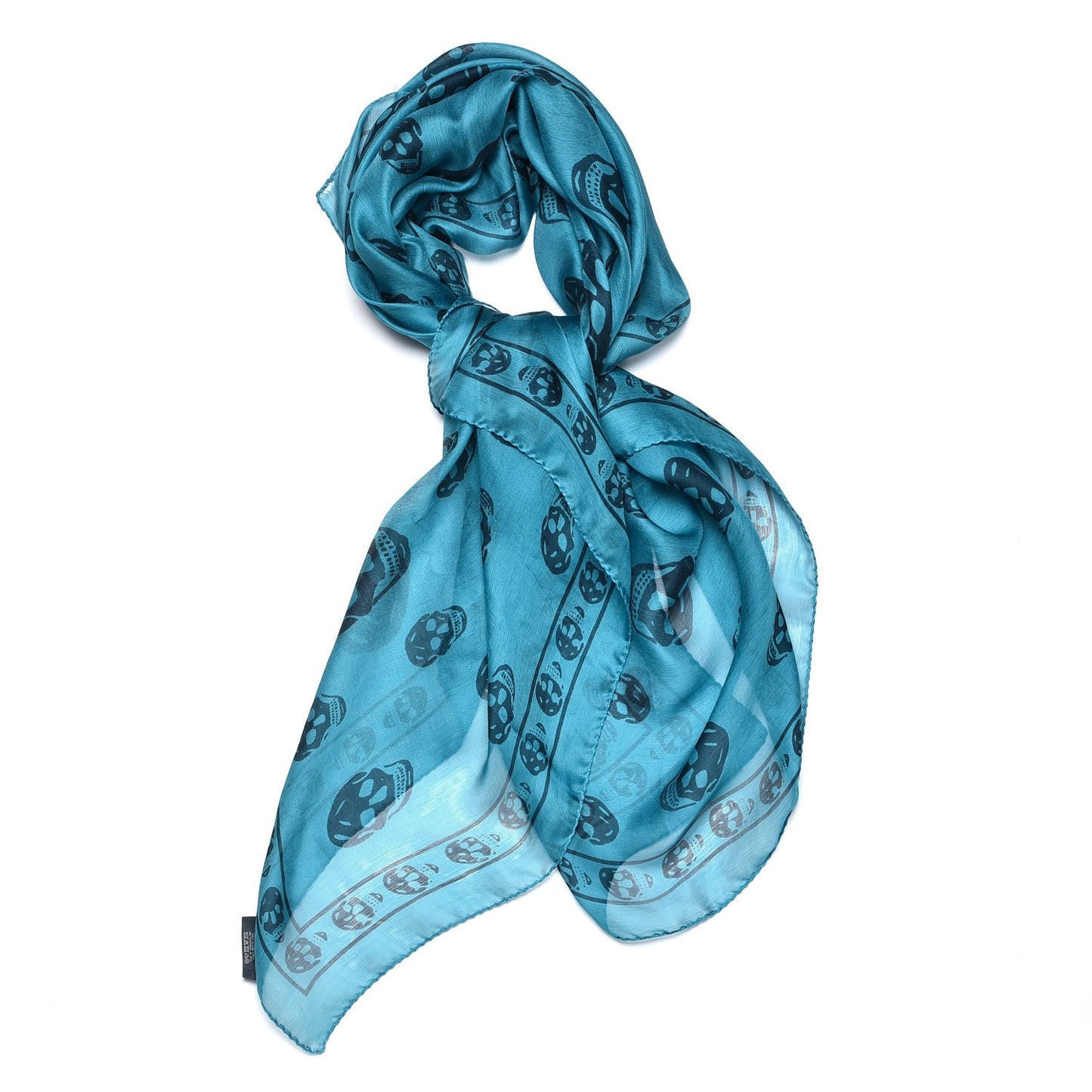 Silk Chiffon Skull Scarf Petroleum Blue