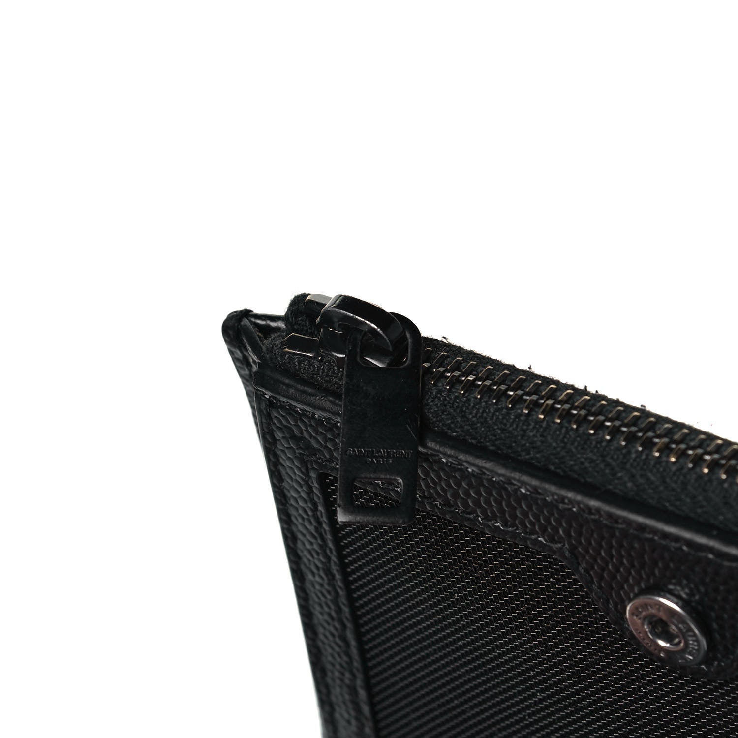 Saint Laurent Grain De Poudre Matelasse Chevron Monogram Zipped Card Case Black 12 of 13