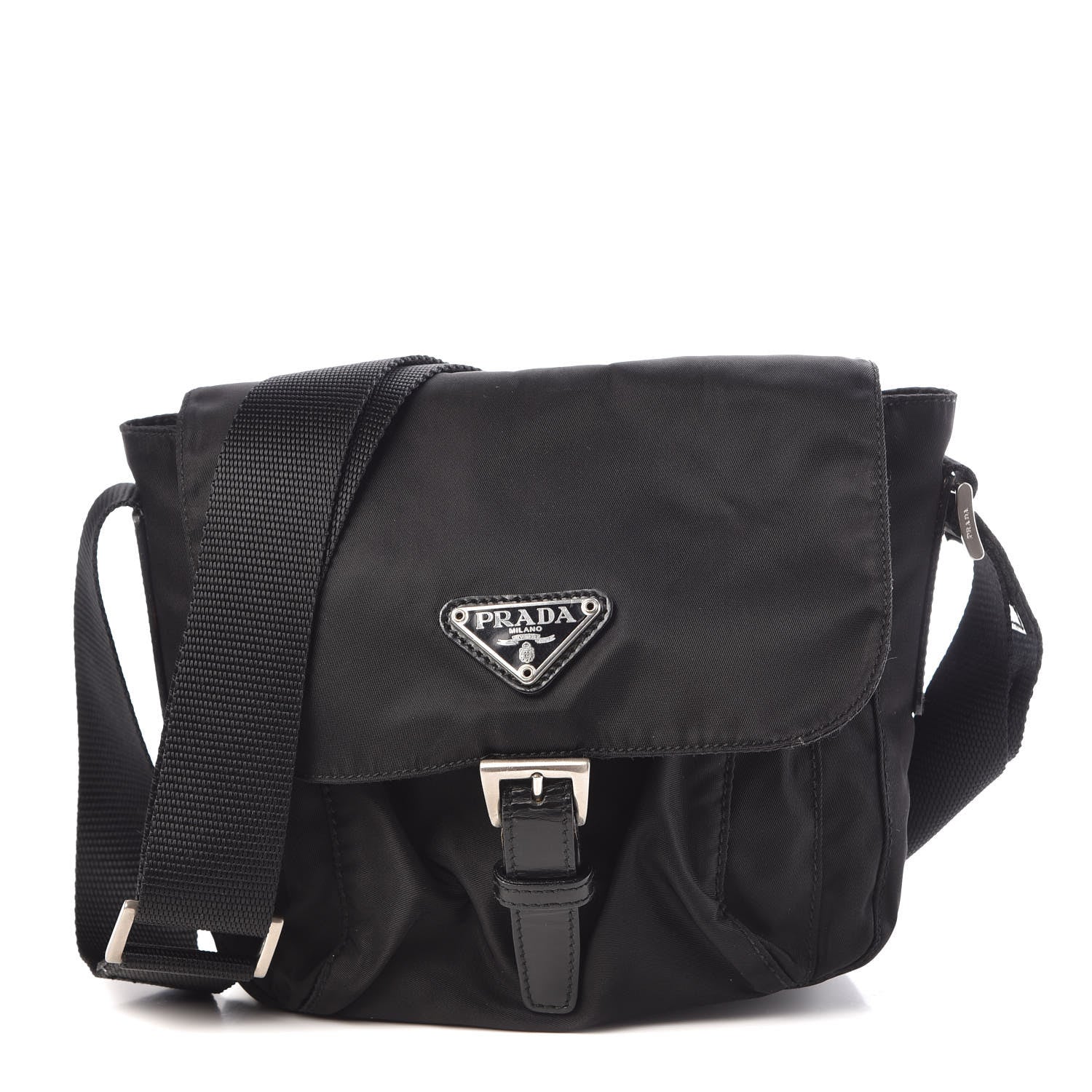 Prada Tessuto Nylon Single Buckle Messenger Bag Black 1 of 9