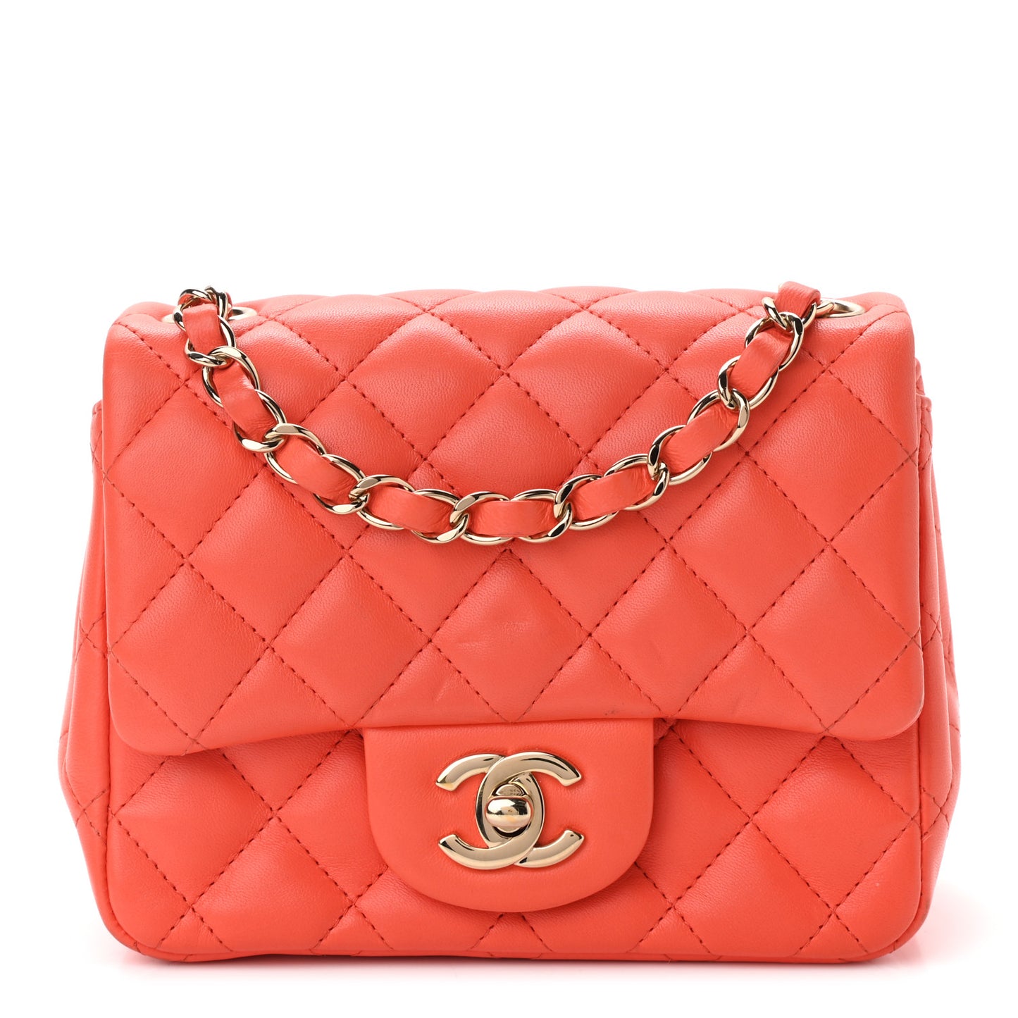 Lambskin Quilted Mini Square Flap Light Orange