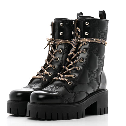 Gucci Cordovan Lux Nappa GG Matelasse Lace Up 60mm Combat Boots 37.5 Black 4 of 15