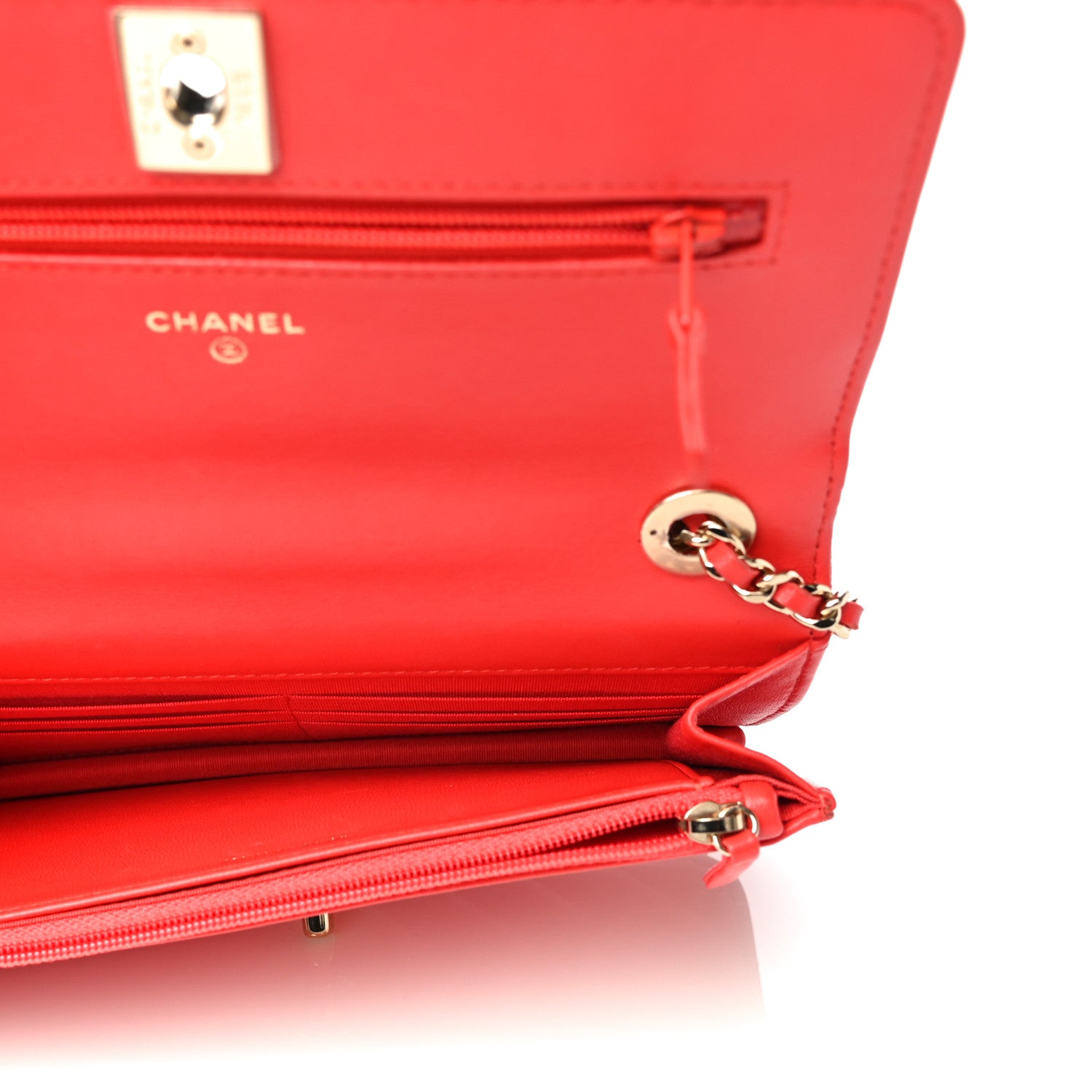 Chanel Lambskin Chevron Quilted Trendy CC Wallet On Chain WOC Red 5 of 22