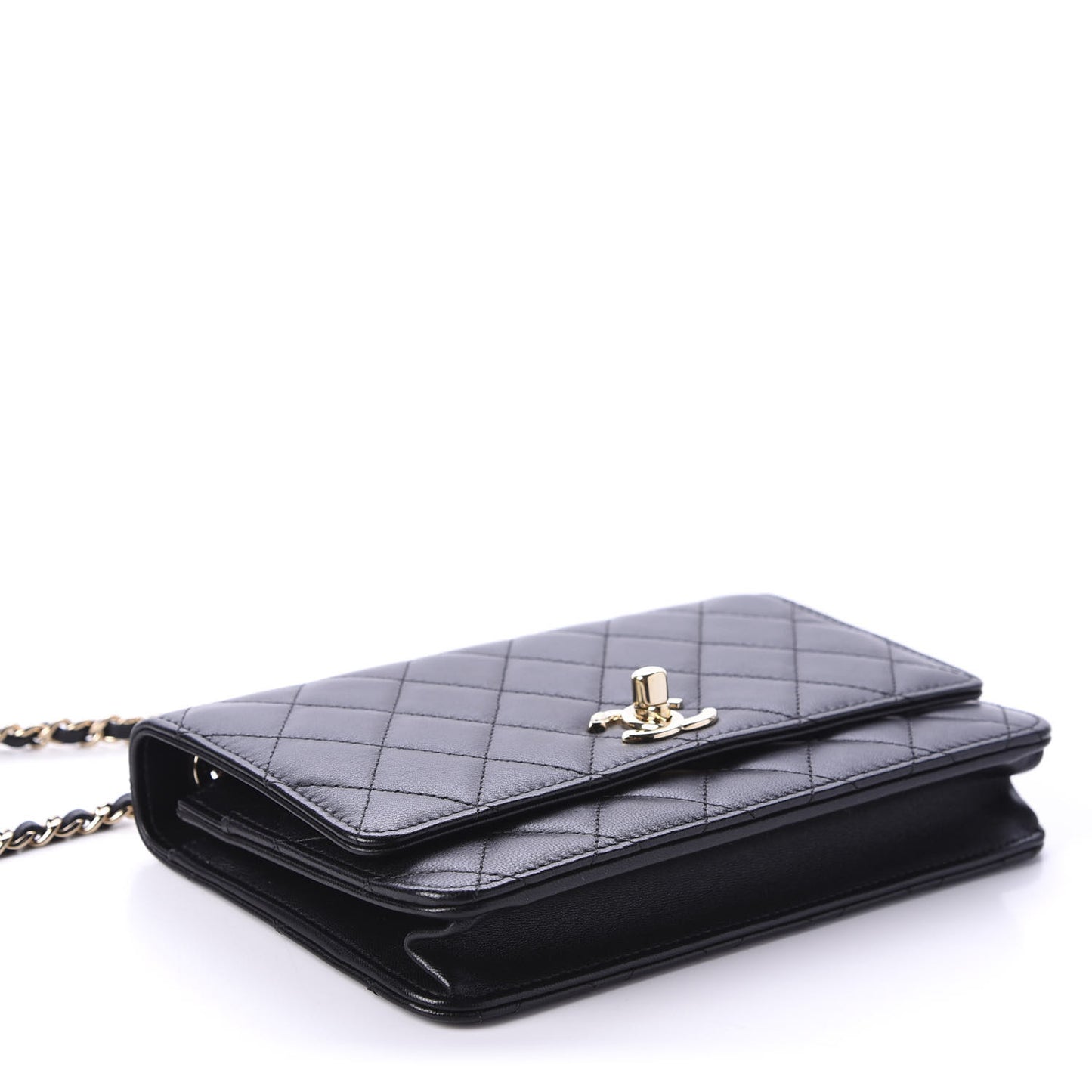 Lambskin Quilted Trendy CC Wallet On Chain WOC Black
