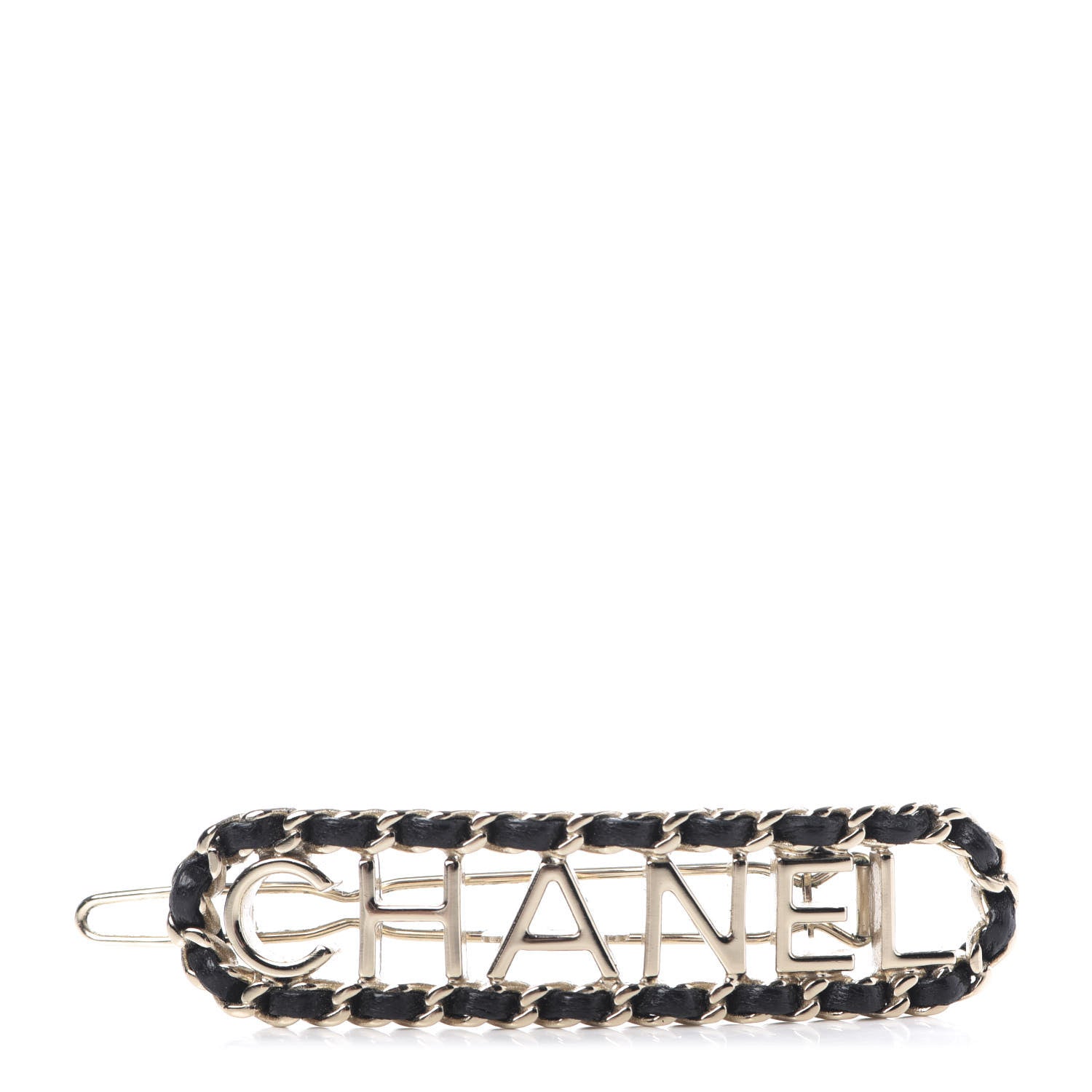 Chanel Metal Lambskin Vintage Allure Logo Hair Clip Black Gold 1 of 4
