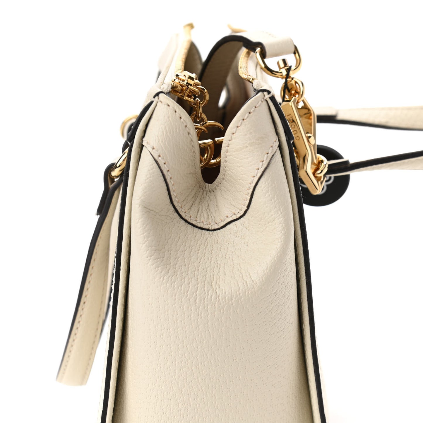 Textured Calfskin Web Small Ophidia Tote Bag Mystic White