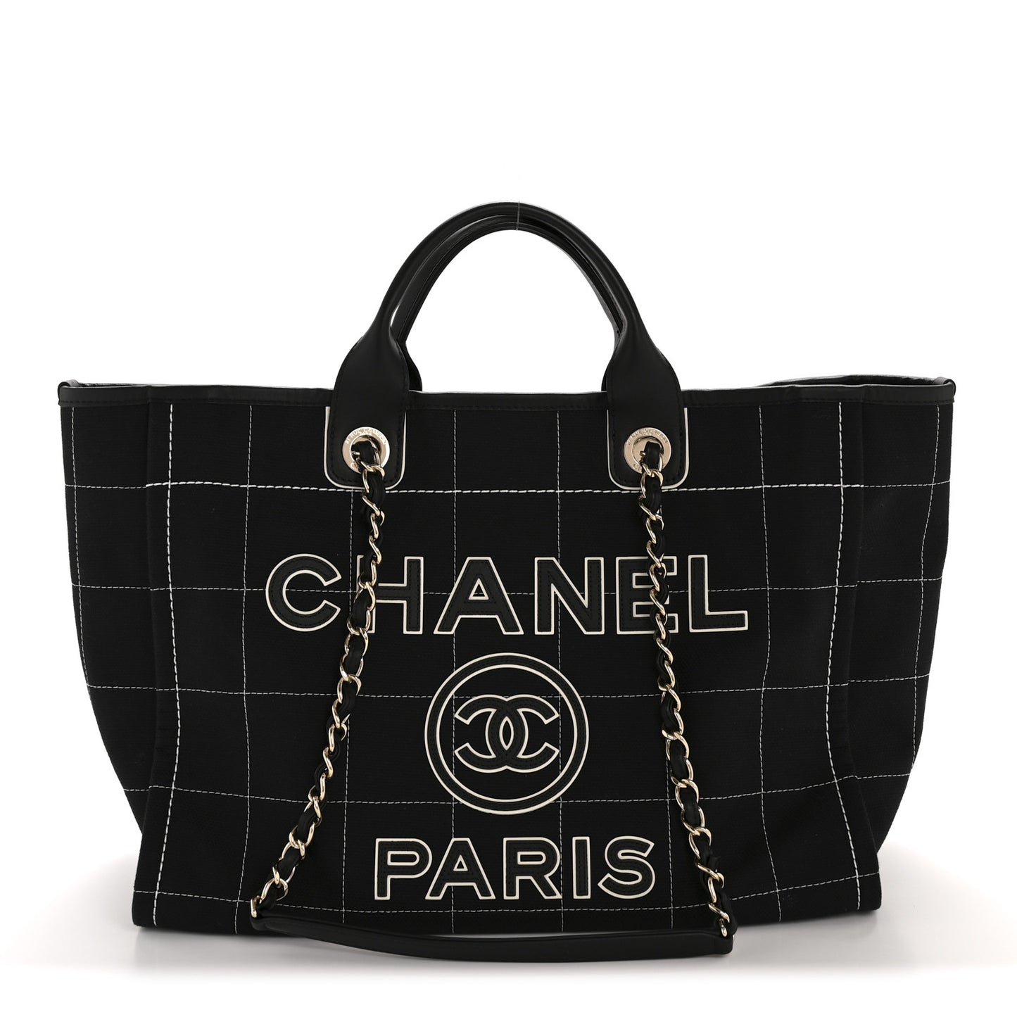 Cotton Medium Deauville Tote Black White