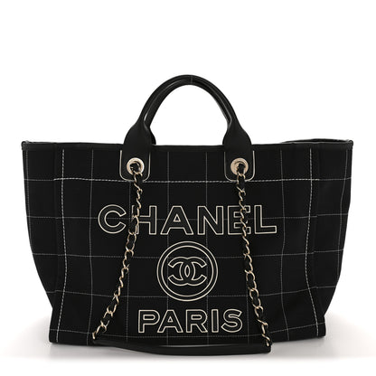 Chanel Cotton Medium Deauville Tote Black White 1 of 13