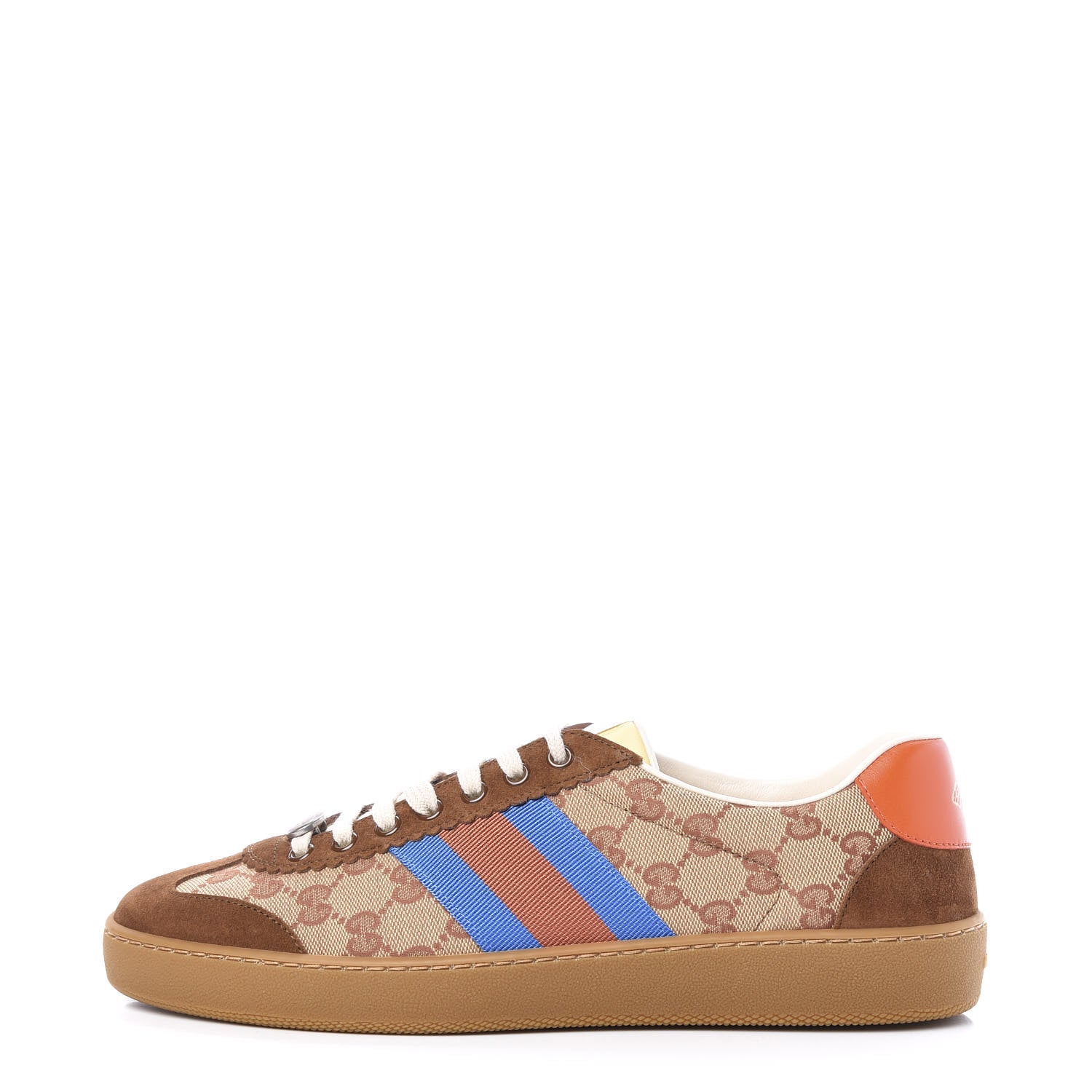 Gucci GG Monogram Suede Web Mens G74 Sneakers 9 Beige Ruggine Cuir 1 of 9