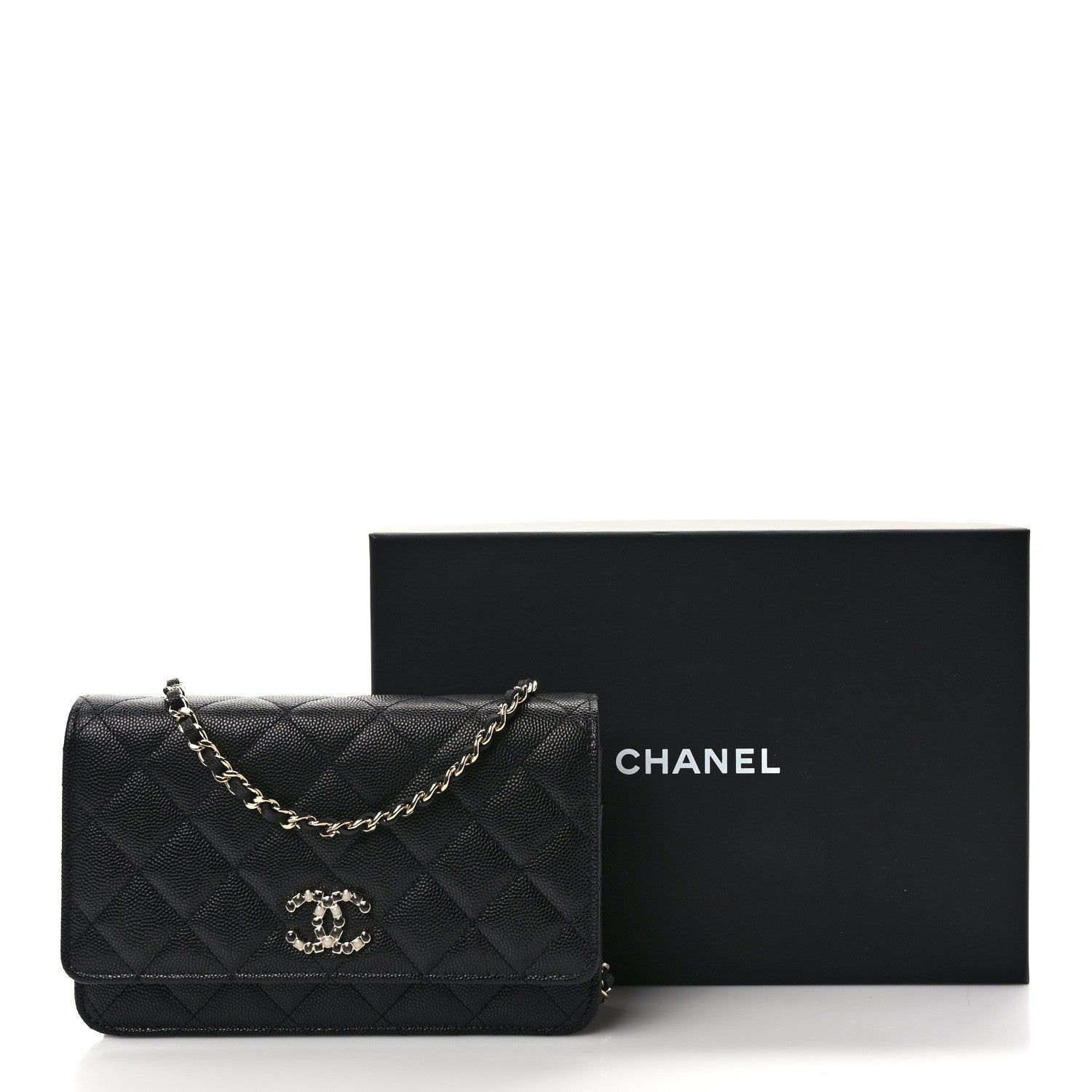 Chanel Shiny Caviar Enamel Quilted CC Wallet On Chain WOC Black 11 of 11