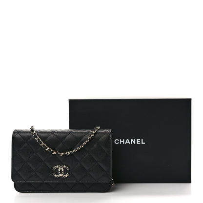 Chanel Shiny Caviar Enamel Quilted CC Wallet On Chain WOC Black 11 of 11