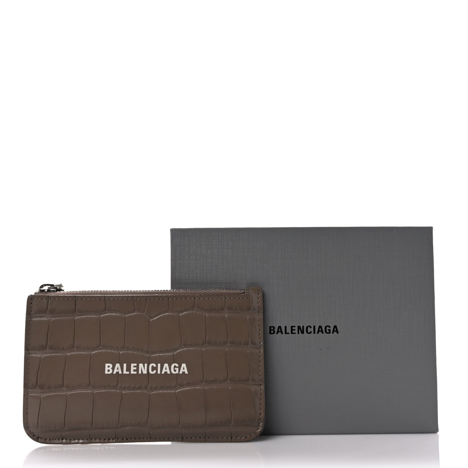 Balenciaga Shiny Calfskin Logo Crocodile Embossed Large Cash Long Coin Card Holder Mink Grey White 7 of 7