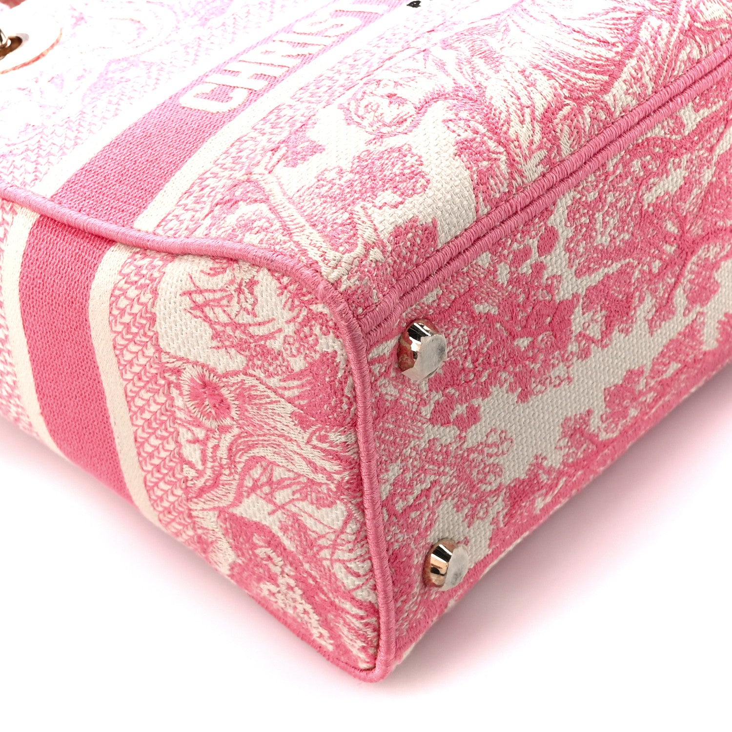 Christian Dior Canvas Toile De Jouy Embroidered Medium Lady D-Lite Peony Pink 9 of 12