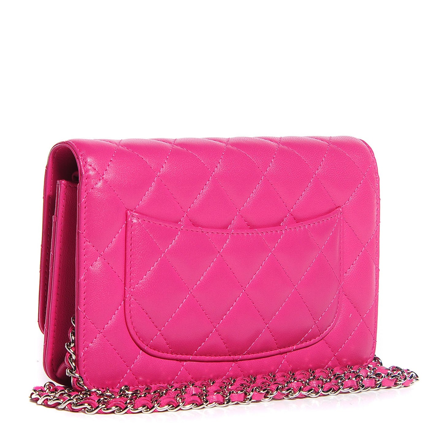 Lambskin Quilted Wallet On Chain WOC Dark Pink