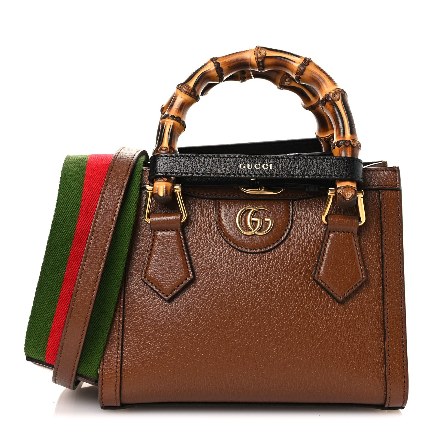 Textured Dollar Calfskin Web Mini Diana Tote Bag Cuir Black