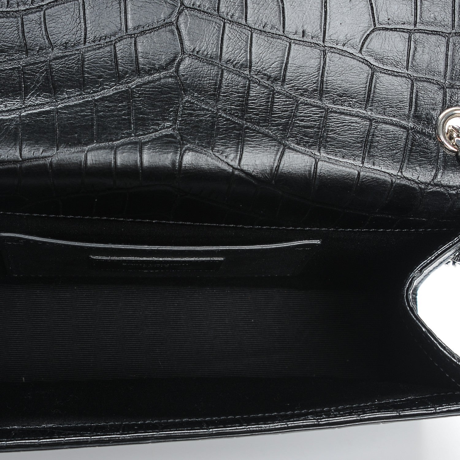 Saint Laurent Calfskin Crocodile Embossed Medium Classic Monogram Kate Tassel Satchel Black 5 of 6