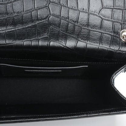 Saint Laurent Calfskin Crocodile Embossed Medium Classic Monogram Kate Tassel Satchel Black 5 of 6