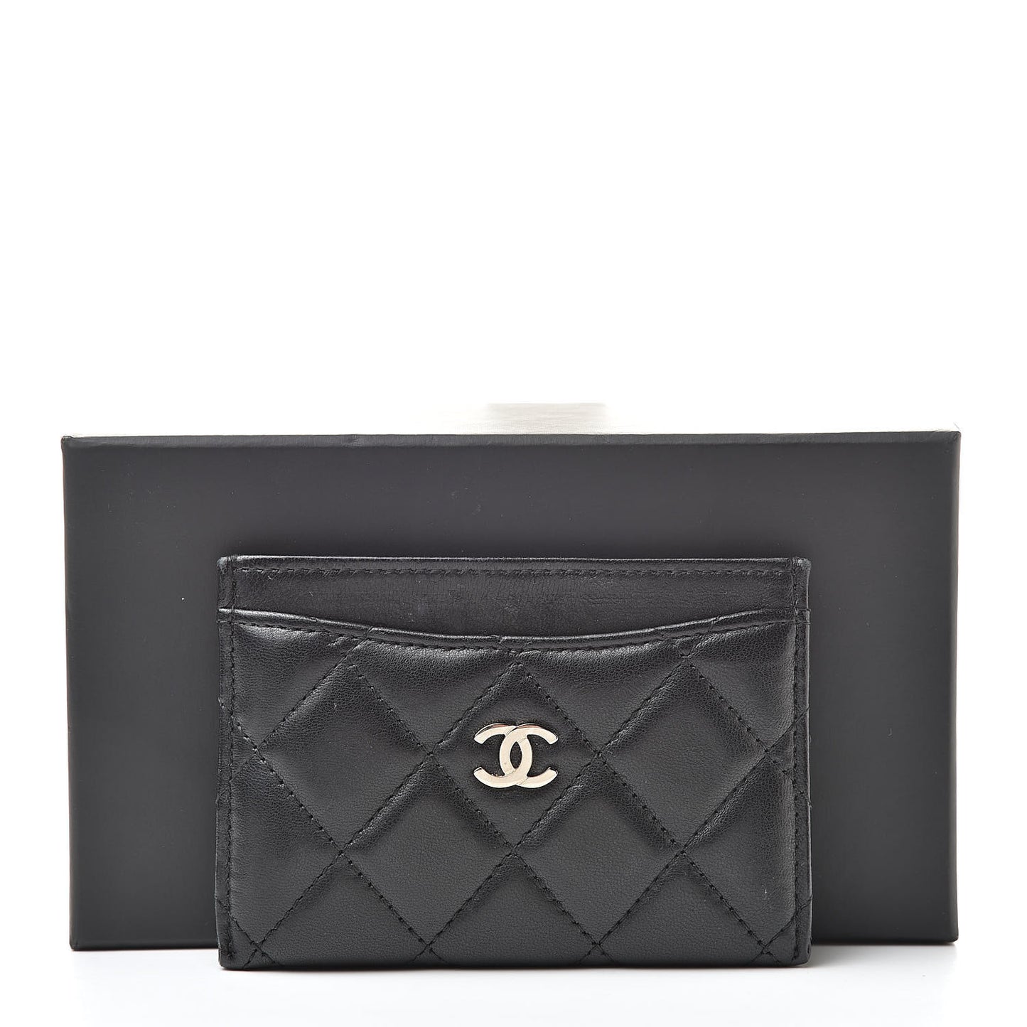Lambskin Quilted Card Holder Black