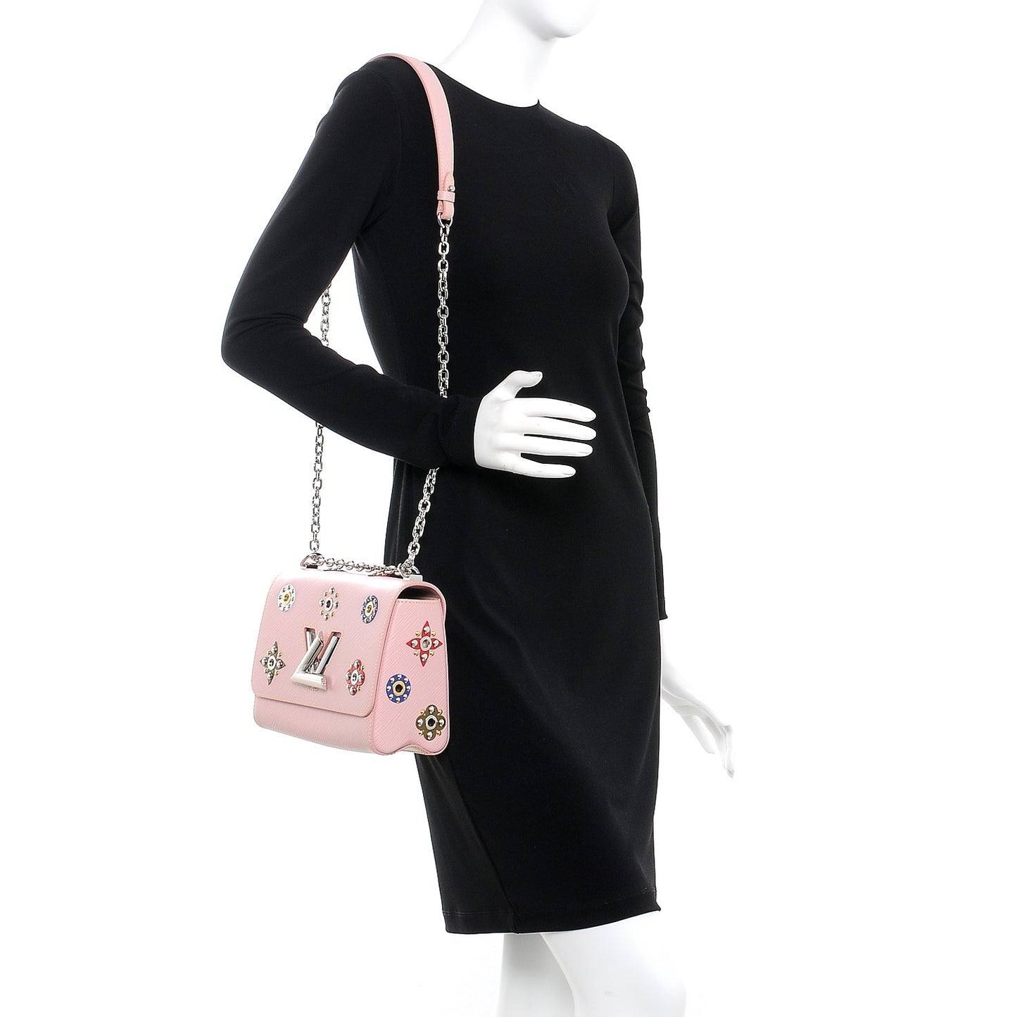 Epi Mechanical Flowers Twist Shoulder Bag MM Rose Ballerine