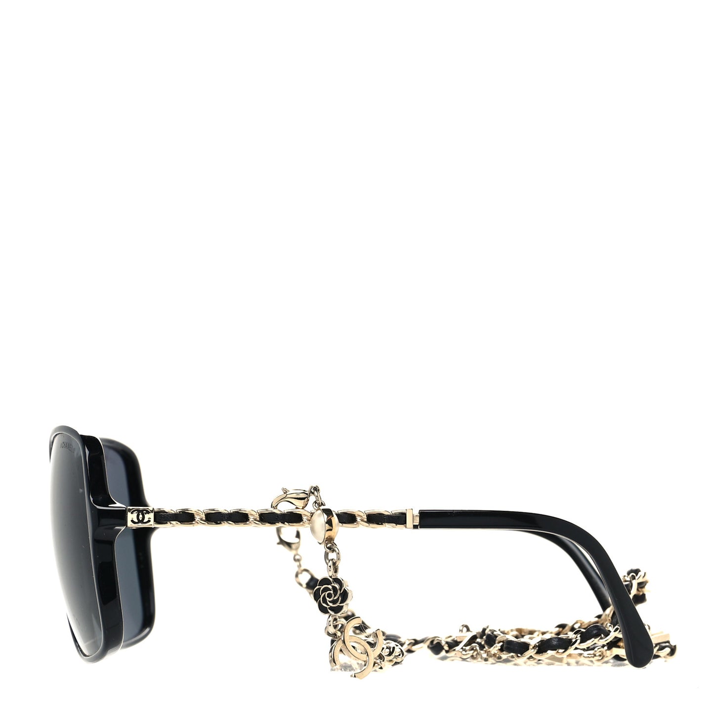 Acetate Metal Calfskin Square Chain Sunglasses 5210-Q Black Gray