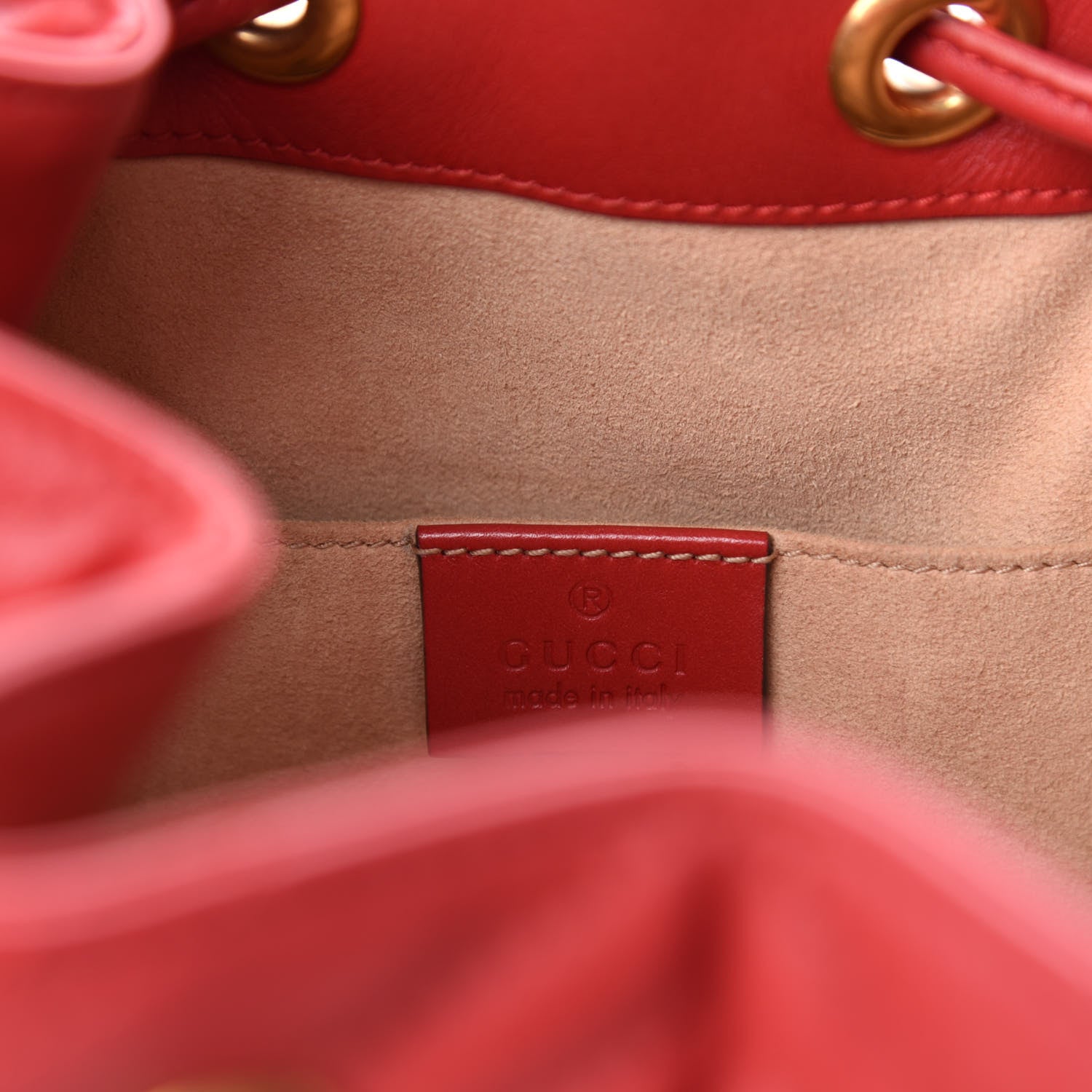 Gucci Calfskin Matelasse Sylvie Web GG Marmont Bucket Bag Hibiscus Red 9 of 11