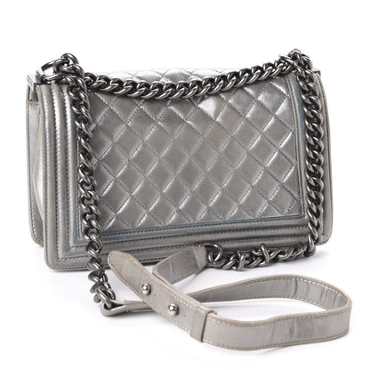 Chanel Metallic Lambskin Quilted Medium Boy Flap Silver 4 of 13
