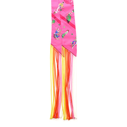 Hermes Silk Ex-Libris Les Parisiennes Fringed Twilly Bubblegum Argent Creme 2 of 6
