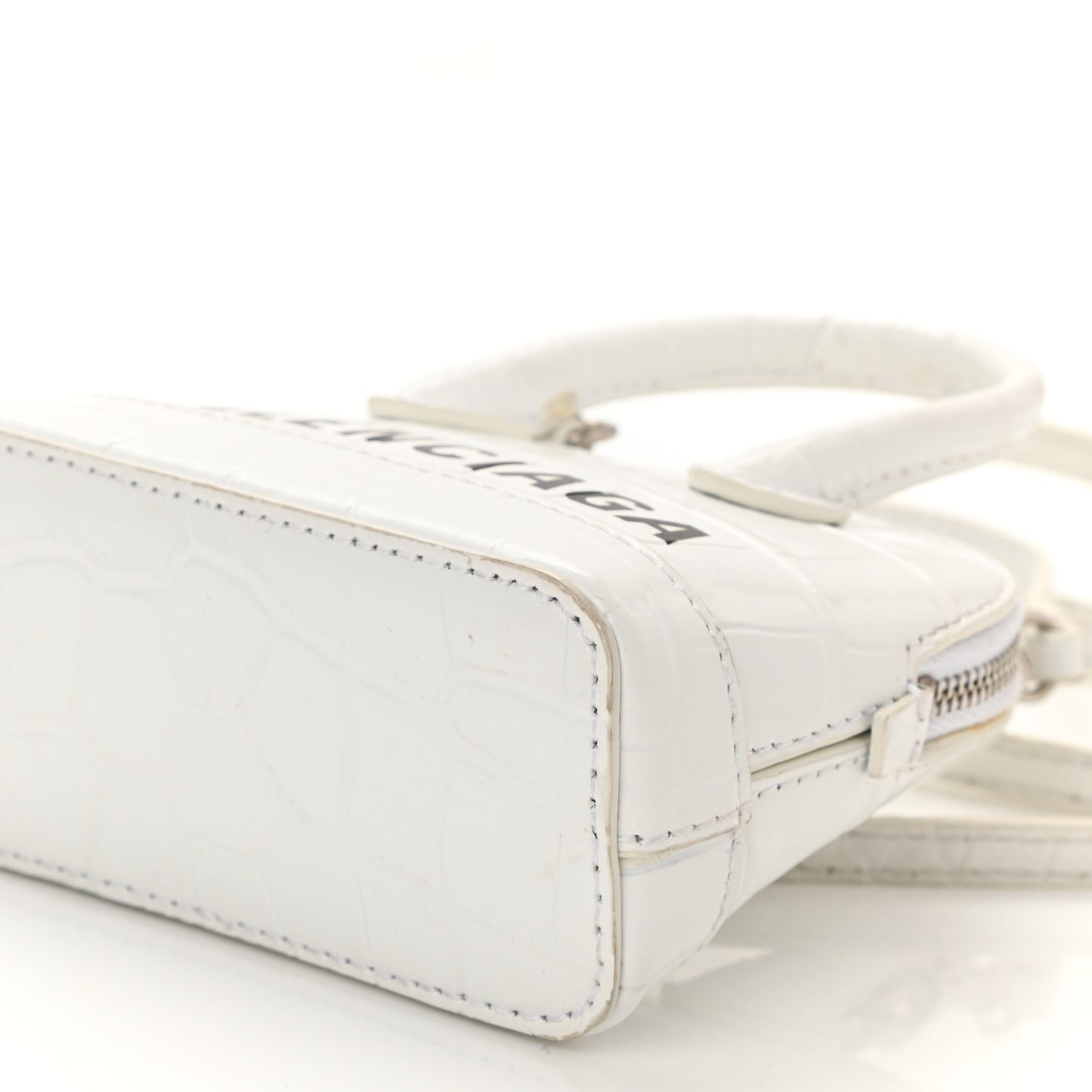 Calfskin Logo Crocodile Embossed Mini Ville Top Handle Bag White Black