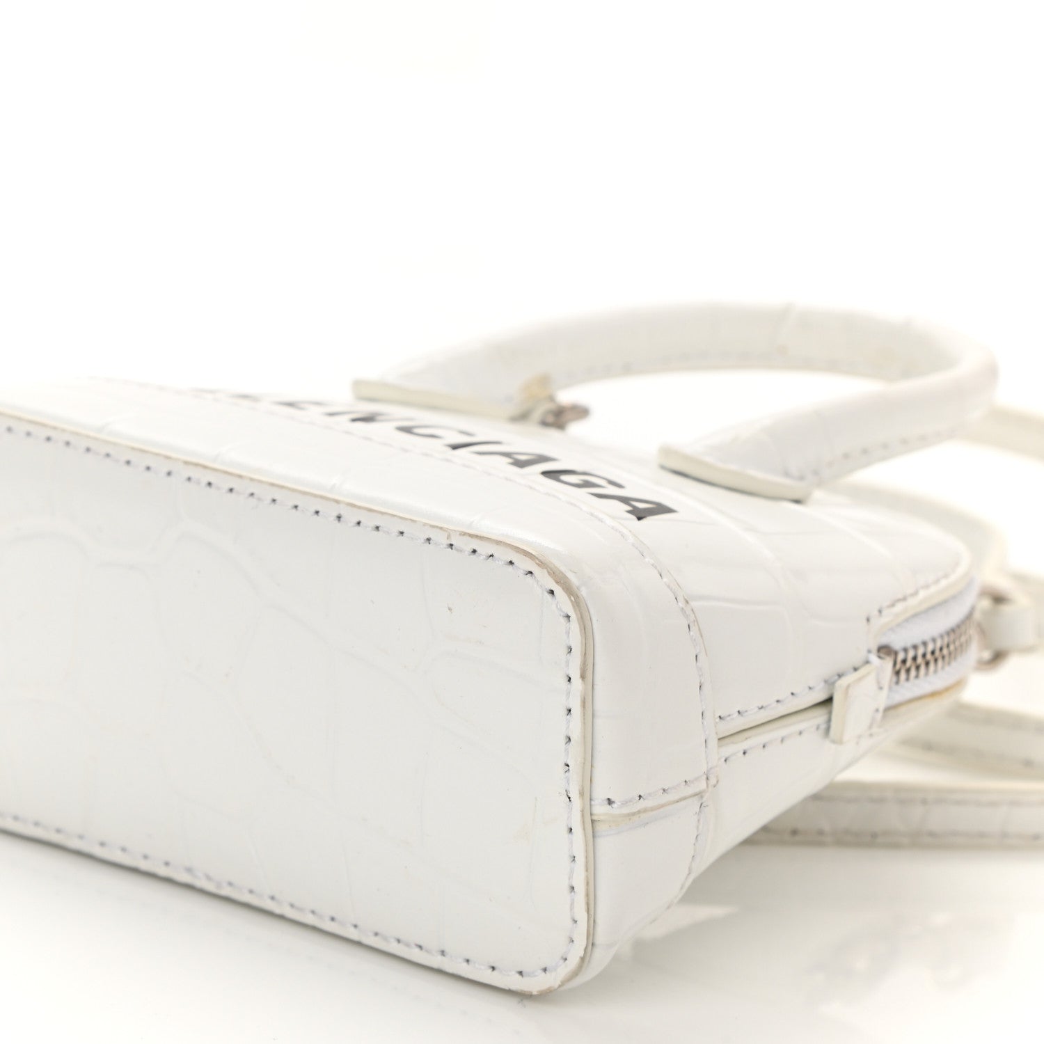 Balenciaga Calfskin Logo Crocodile Embossed Mini Ville Top Handle Bag White Black 7 of 9